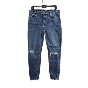 Hudson Nico Super Skinny Jeans Women 32 Blue Distressed Ripped Raw Hem‎ Mid Rise